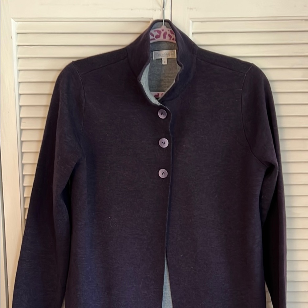 Gray and Purple Long Cardigan Sweater